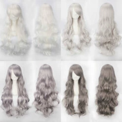 Women Wavy Sweet 80cm Long White And Gray Lolita Fashion Wigs With Bangs