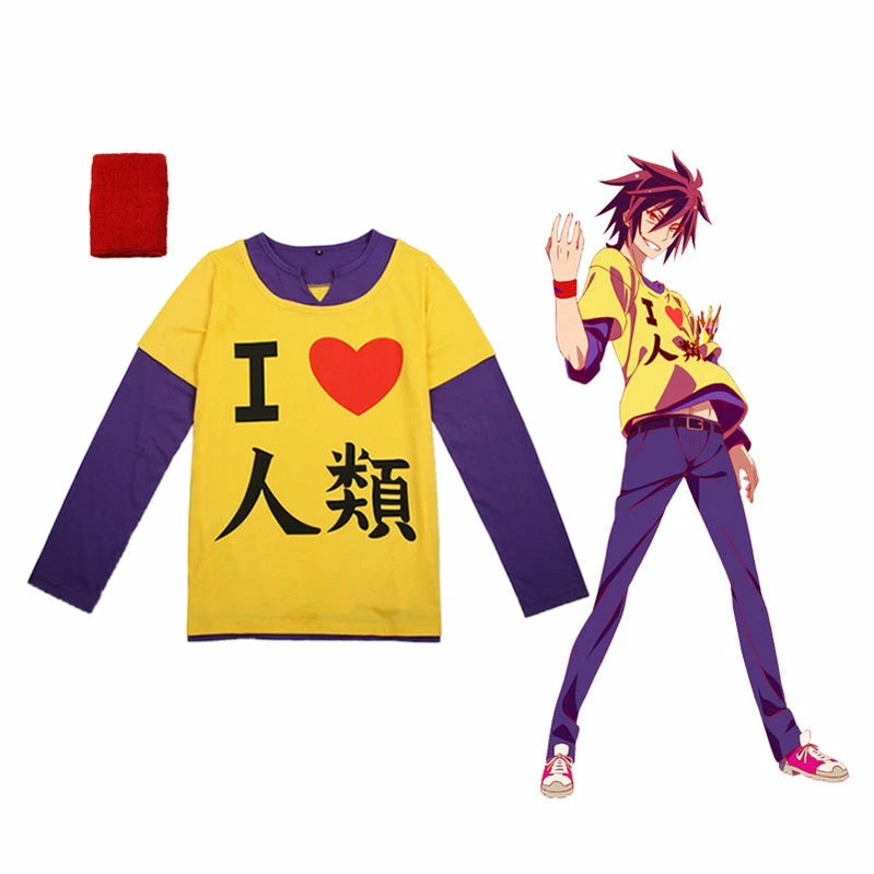 Anime No Game No Life Sora Long Sleeve T-shirt Cosplay Costume With Wrister 3 Anime No Game No Life Sora Long Sleeve T-shirt Cosplay Costume With Wrister