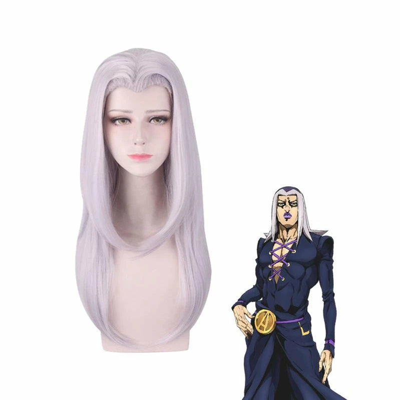 Anime JoJo's Bizarre Adventure Golden Wind Leone Abbacchio Long Gray Cosplay Wigs 3 Anime JoJo's Bizarre Adventure Golden Wind Leone Abbacchio Long Gray Cosplay Wigs
