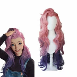 Game LOL Seraphine 100cm Long Pink Gradient Purple Wavy Cosplay Wigs
