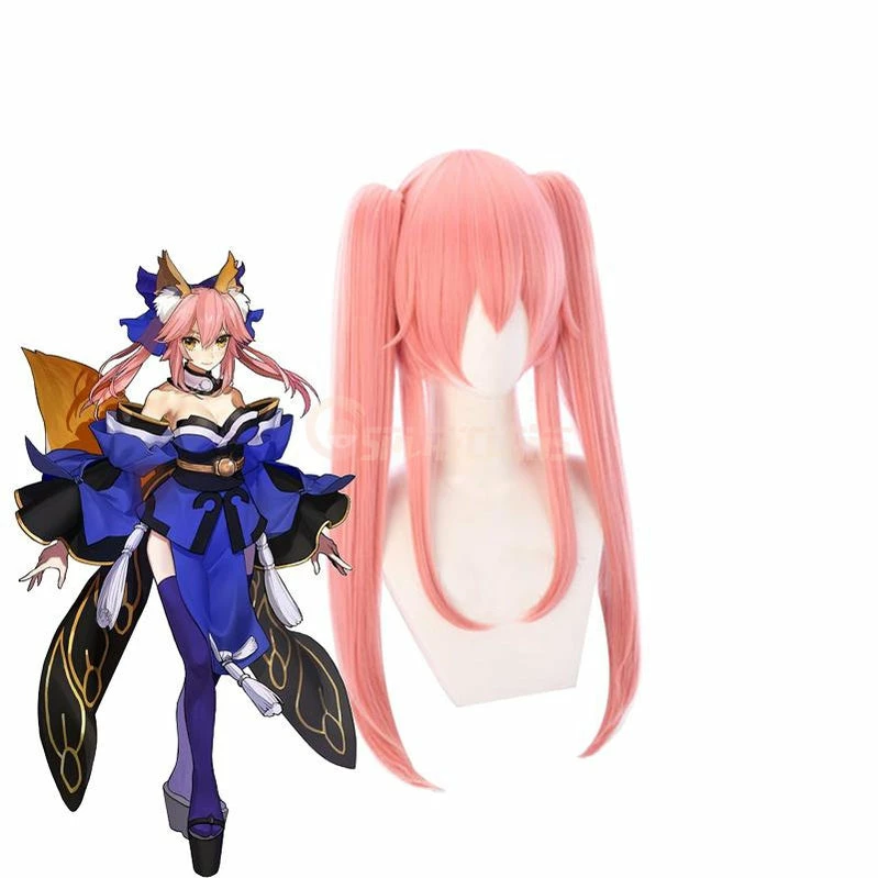 Anime FGO Fate/Grand Order Tamamo No Mae Pink Curly Ponytail Straight Cosplay Wigs 3 Anime FGO Fate/Grand Order Tamamo No Mae Pink Curly Ponytail Straight Cosplay Wigs