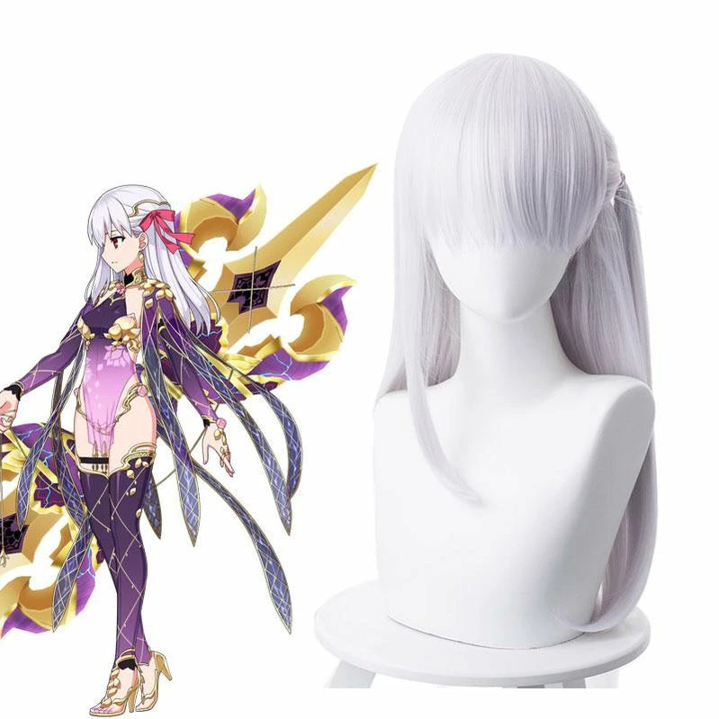 FGO Fate Grand Order Kama 55cm Long Silver Halloween Cosplay Wigs 3 FGO Fate Grand Order Kama 55cm Long Silver Halloween Cosplay Wigs