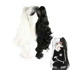 Anime Danganronpa: Trigger Happy Havoc Monokuma Black And White Bear Double Ponytail Long Curly Cosplay Wigs