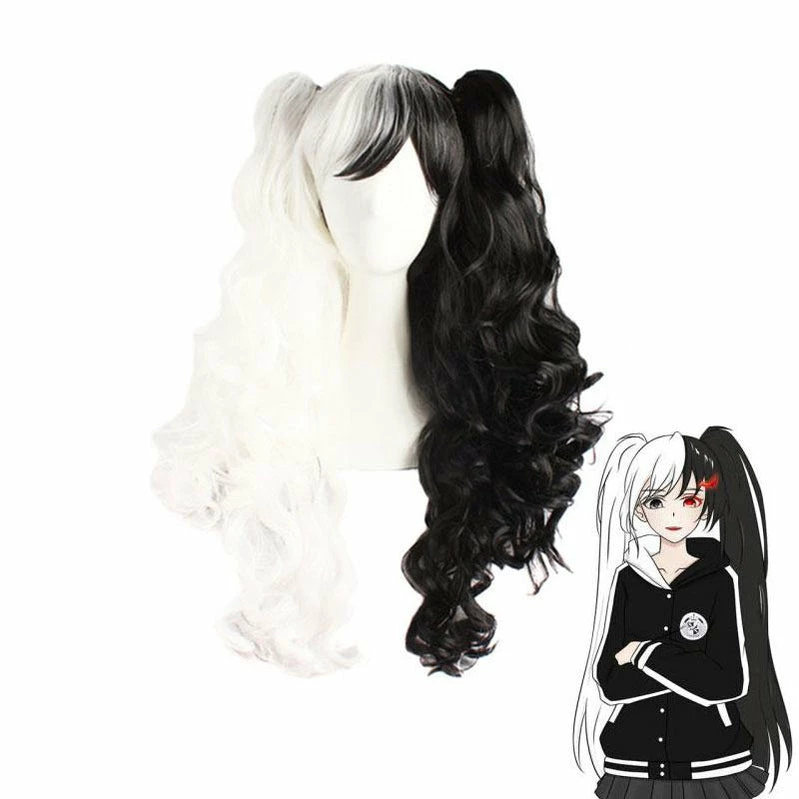 Anime Danganronpa: Trigger Happy Havoc Monokuma Black And White Bear Double Ponytail Long Curly Cosplay Wigs 3 Anime Danganronpa: Trigger Happy Havoc Monokuma Black And White Bear Double Ponytail Long Curly Cosplay Wigs
