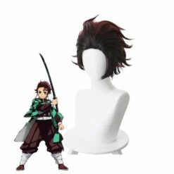Anime Demon Slayer Kimetsu No Yaiba Tanjirou Kamado Short Wine Red Men Cosplay Wigs
