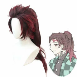 Anime Demon Slayer Kimetsu No Yaiba Tanjirou Kamado Long Ponytail Cosplay Wigs