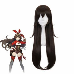 Game Genshin Impact Amber Dark Brown Long Cosplay Wigs