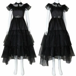 Wednesday The Addams Family Wednesday Black Raval Ball Dress Cosplay Costumes
