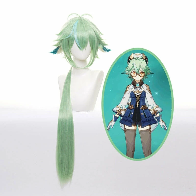 Game Genshin Impact Sucrose Long Fluorescent Green Cosplay Wigs 4 Game Genshin Impact Sucrose Long Fluorescent Green Cosplay Wigs - Image 2