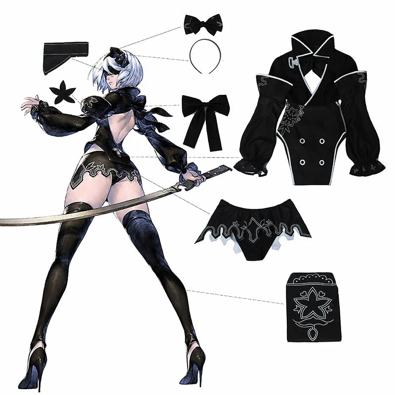 Game NieR Automata Re In Carnation 2B Fullset Halloween Cosplay Costumes 7 Game NieR Automata Re In Carnation 2B Fullset Halloween Cosplay Costumes - Image 5