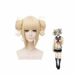 Anime My Hero Academia Himiko Toga Short Blonde Cosplay Wigs With Free Vampire Teeth